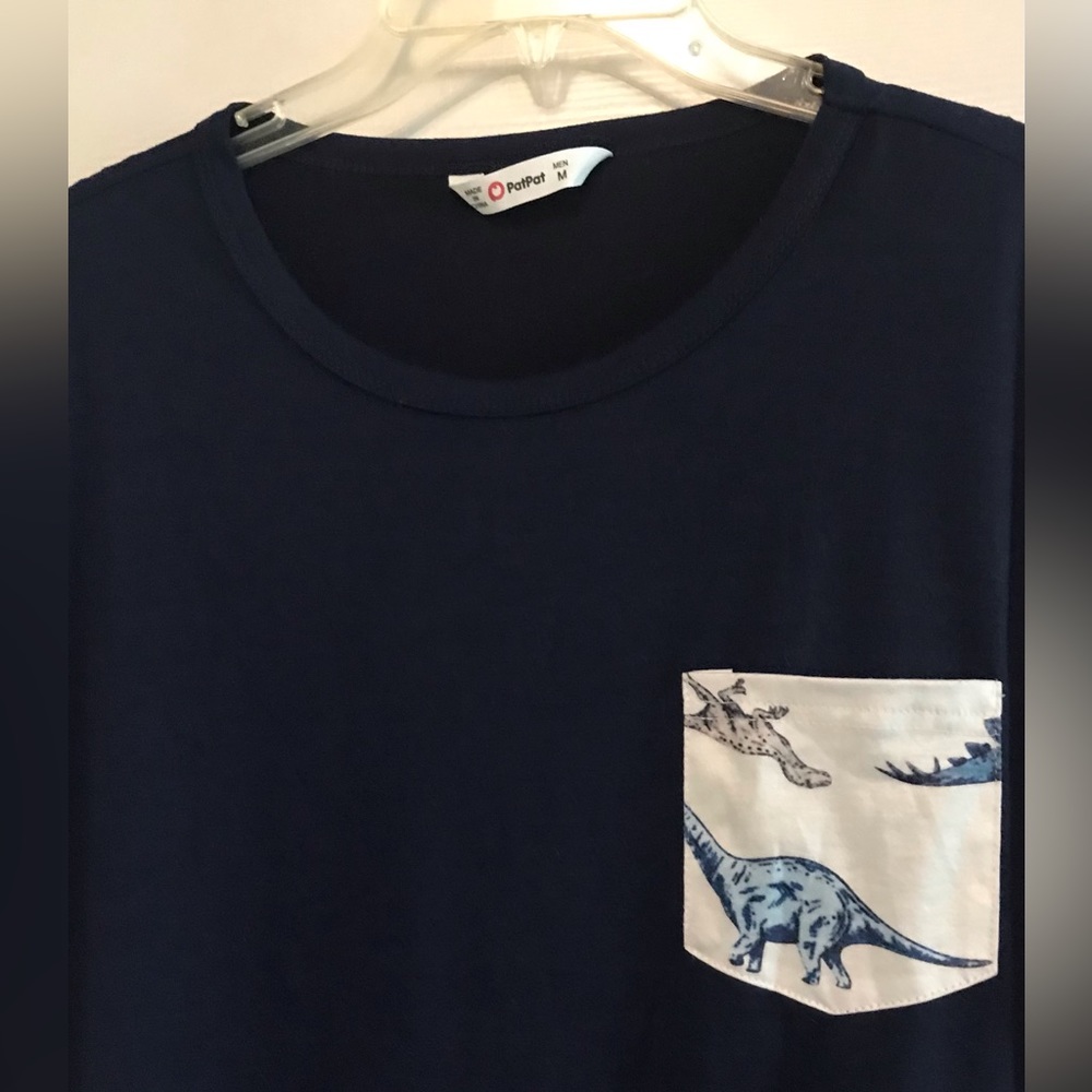 PatPat Mens M Blue Dinosaur Pocket Shirt